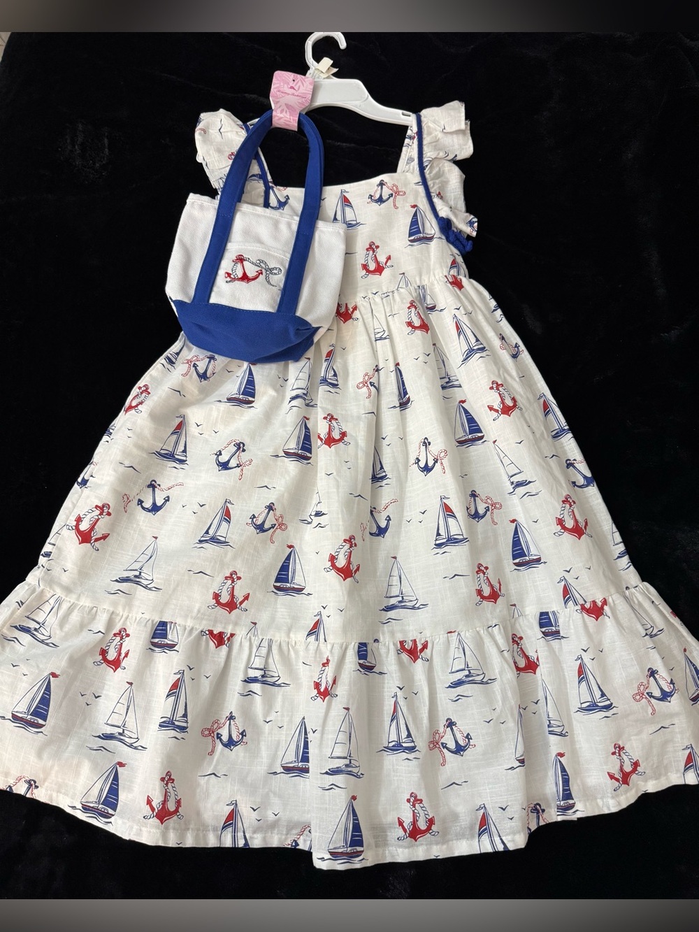 NWT Tommy Bahama Kids Girls White Nautical Stamp  Dress  Bag Set size 7